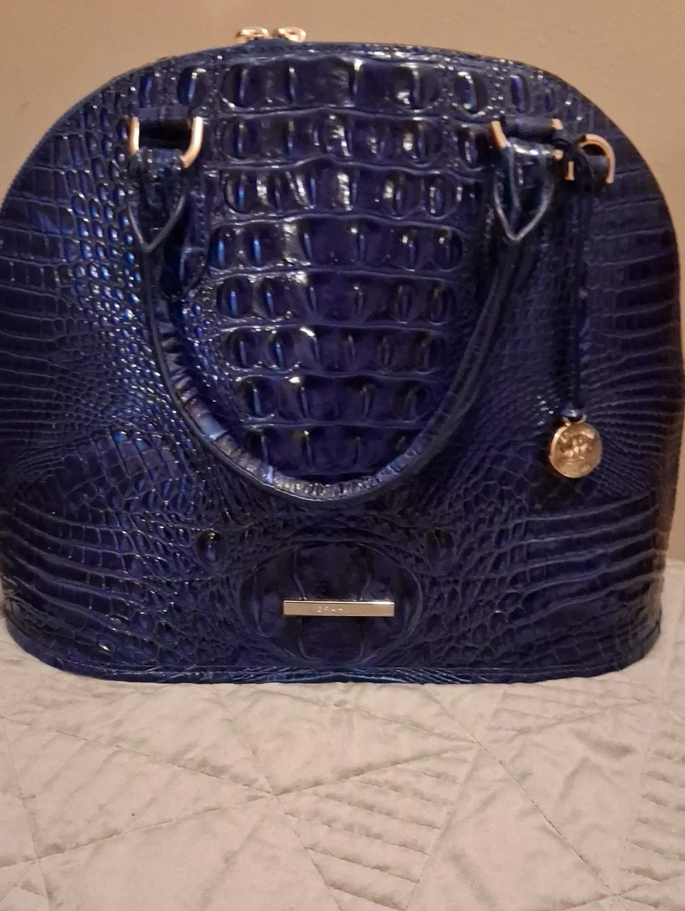 Brahmin Georgina Leather Satchel.deep Blue.12.5 W 9.5h 5.5 D